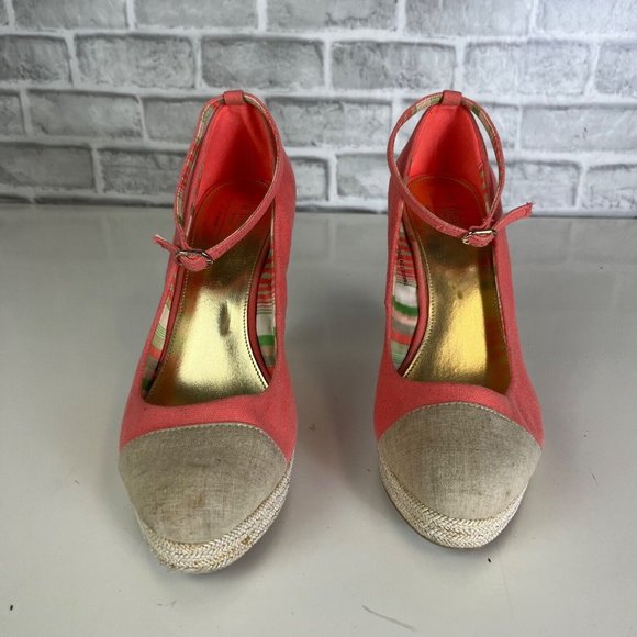 THE WEBSTER MIAMI Target Straw Wedge 5” Heel Pink Sandals Shoes Womens Size 8.5 - Picture 2 of 10